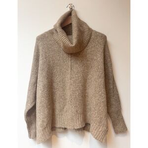 Ruby Moon Oversized Oatmeal Brown Tan Turtleneck Sweater Sz XS (Fits Larger!)